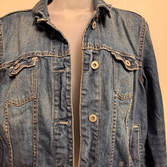 New With Tags Aeropostale Distressed,Cropped,Flannel Lined Denim Jean jacket - Picture 2 of 10